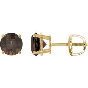 14K Yellow Gold 7 mm Natural Smoky Quartz Earrings