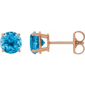 14K Rose Gold 8 mm Natural Swiss Blue Topaz Earrings