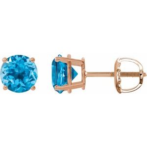 14K Rose Gold 7 mm Natural Swiss Blue Topaz Earrings
