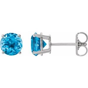 Platinum 8 mm Natural Swiss Blue Topaz Earrings