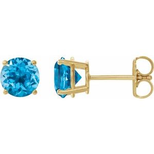 14K Yellow Gold 7 mm Natural Swiss Blue Topaz Earrings