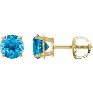 14K Yellow Gold 7 mm Natural Swiss Blue Topaz Earrings