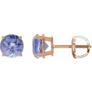 14K Rose Gold 7 mm Natural Tanzanite Earrings