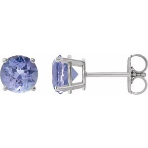 14K White Gold 7 mm Natural Tanzanite Earrings