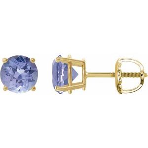 14K Yellow Gold 7 mm Natural Tanzanite Earrings