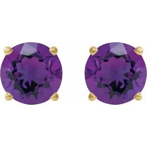 14K Yellow Gold 8 mm Natural Amethyst Earrings