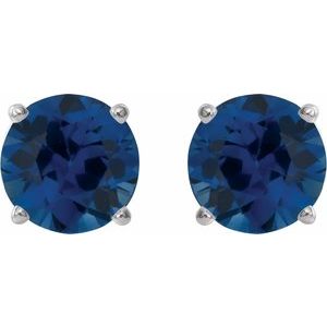 14K White Gold 7 mm Lab-Grown Blue Sapphire Earrings