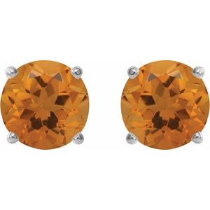 14K White Gold 8 mm Natural Citrine Earrings