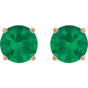 14K Rose Gold 6 mm Lab-Grown Emerald Earrings