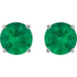 14K White Gold 8 mm Lab-Grown Emerald Earrings