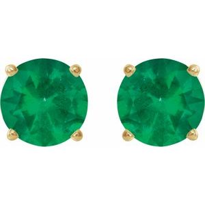 14K Yellow Gold 5 mm Lab-Grown Emerald Earrings