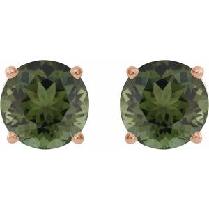 14K Rose Gold 6 mm Natural Green Tourmaline Earrings