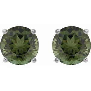 14K White Gold 6 mm Natural Green Tourmaline Earrings