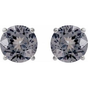 Sterling Silver 6 mm Natural Gray Spinel Earrings