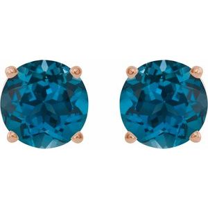 14K Rose Gold 6 mm Natural London Blue Topaz Earrings