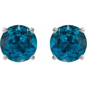 Platinum 8 mm Natural London Blue Topaz Earrings