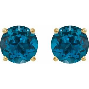 14K Yellow Gold 6 mm Natural London Blue Topaz Earrings