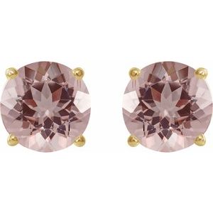 14K Yellow Gold 7 mm Natural Pink Morganite Earrings