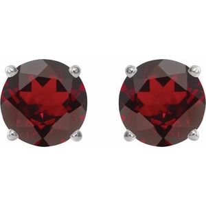14K White Gold 8 mm Natural Mozambique Garnet Earrings