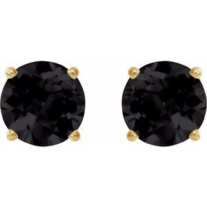 14K Yellow Gold 8 mm Natural Black Onyx Earrings