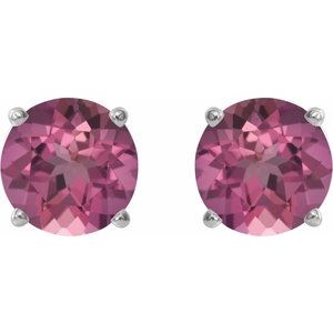 14K White Gold 6 mm Natural Pink Tourmaline Earrings