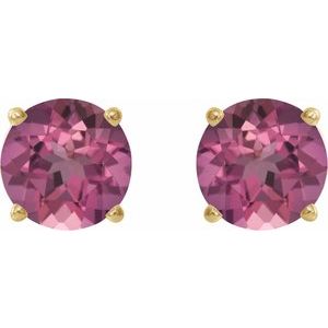 14K Yellow Gold 5 mm Natural Pink Tourmaline Earrings