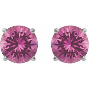 14K White Gold 7 mm Lab-Grown Pink Sapphire Earrings