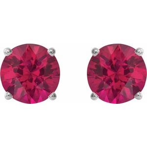 Platinum 8 mm Lab-Grown Ruby Earrings