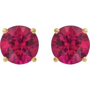 14K Yellow Gold 8 mm Lab-Grown Ruby Earrings