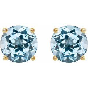 14K Yellow Gold 7 mm Natural Sky Blue Topaz Earrings