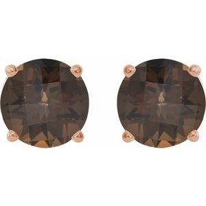 14K Rose Gold 7 mm Natural Smoky Quartz Earrings