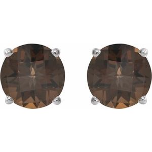Sterling Silver 8 mm Natural Smoky Quartz Earrings