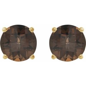 14K Yellow Gold 8 mm Natural Smoky Quartz Earrings
