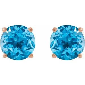 14K Rose Gold 8 mm Natural Swiss Blue Topaz Earrings