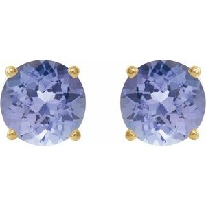 14K Yellow Gold 7 mm Natural Tanzanite Earrings