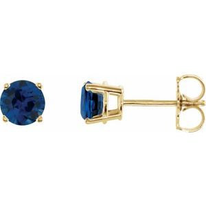 14K Yellow Gold 5 mm Lab-Grown Blue Sapphire Earrings