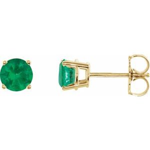 14K Yellow Gold 5 mm Lab-Grown Emerald Earrings
