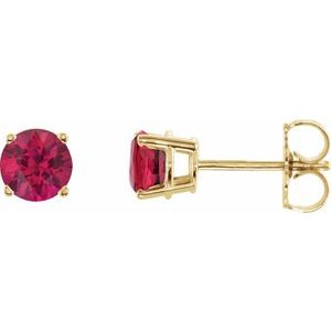 14K Yellow Gold 5 mm Lab-Grown Ruby Earrings