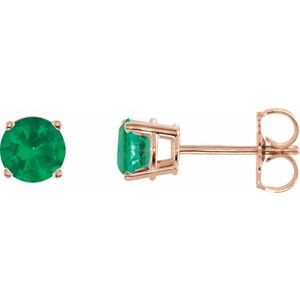 14K Rose Gold 5 mm Lab-Grown Emerald Earrings