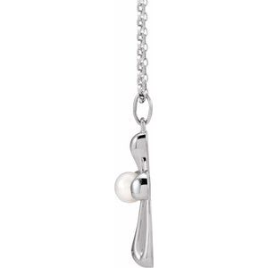 Sterling Silver Cultured White Freshwater Pearl Cross 18" Necklace