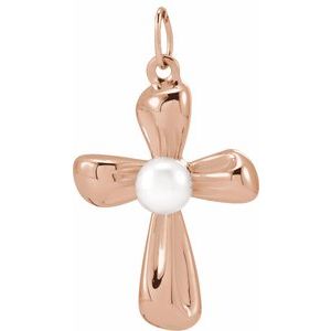14K Rose Gold Cultured White Freshwater Pearl Cross Pendant