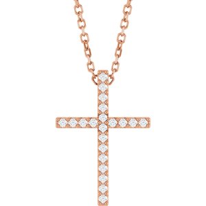 14K Rose Gold .08 CTW Natural Diamond Cross 16" Necklace