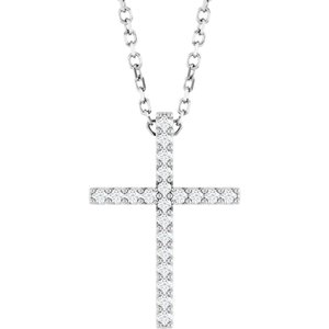 Sterling Silver .08 CTW Natural Diamond Cross 16" Necklace