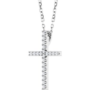 Platinum .08 CTW Natural Diamond Cross 16" Necklace