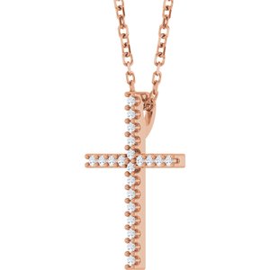 14K Rose Gold .08 CTW Natural Diamond Cross 16" Necklace