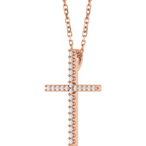 14K Rose Gold 1/10 CTW Natural Diamond Cross 16" Necklace