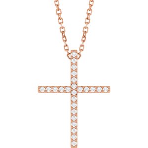 14K Rose Gold 1/10 CTW Natural Diamond Cross 16" Necklace