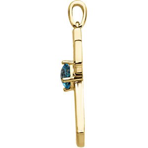 14K Yellow Gold Natural Swiss Blue Topaz Cross Pendant