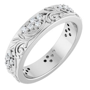 14K White Gold 1/2 CTW Natural Diamond Floral Band