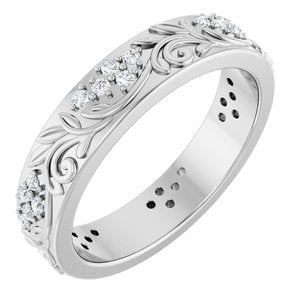 14K White Gold 1/2 CTW Natural Diamond Floral Band